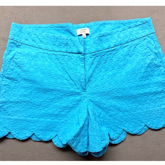 crown & ivy Pants - Crown & Ivy Turquoise Blue Scalloped Hem Jacquard Shorts Womens Size 8
